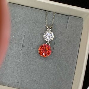 Certified, 3CT Red & White Moissanite pendant